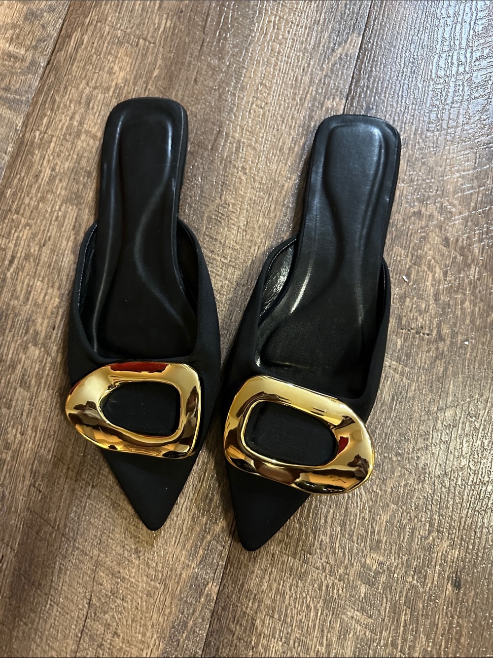 Black Women’s Pointed Mule Slides with Gold Accent- US Size 10 - EU Size 41